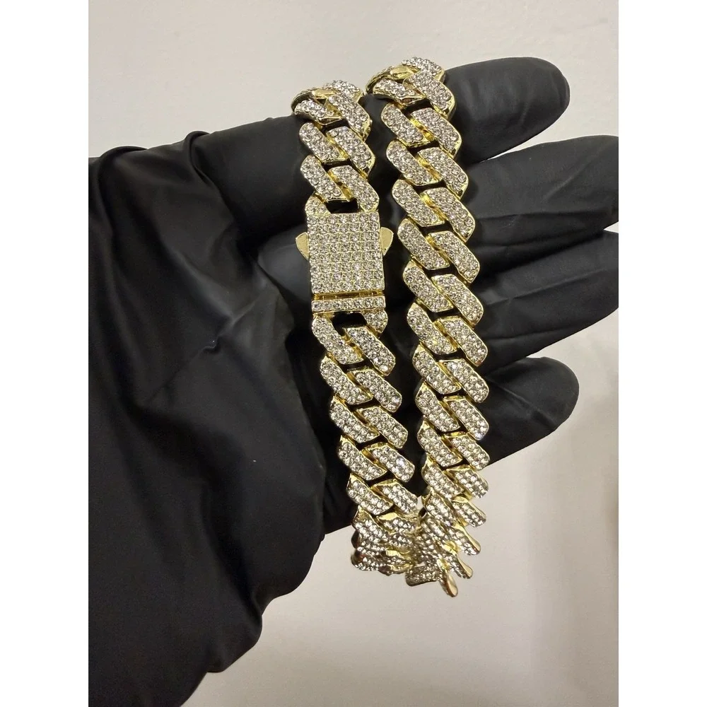 iced out cuban chain crystal vvscz gold over stainless 20inch 14mm water resist